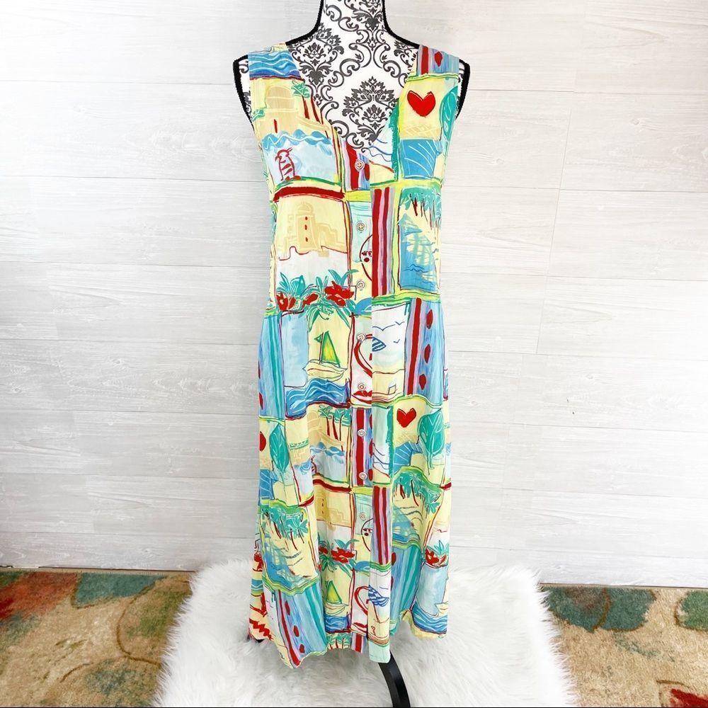 Vintage Jams World Beaches Button Down Shift Maxi Dress